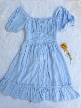 Altar’d state Light Blue Puff Sleeve Ruffle Sundress XS